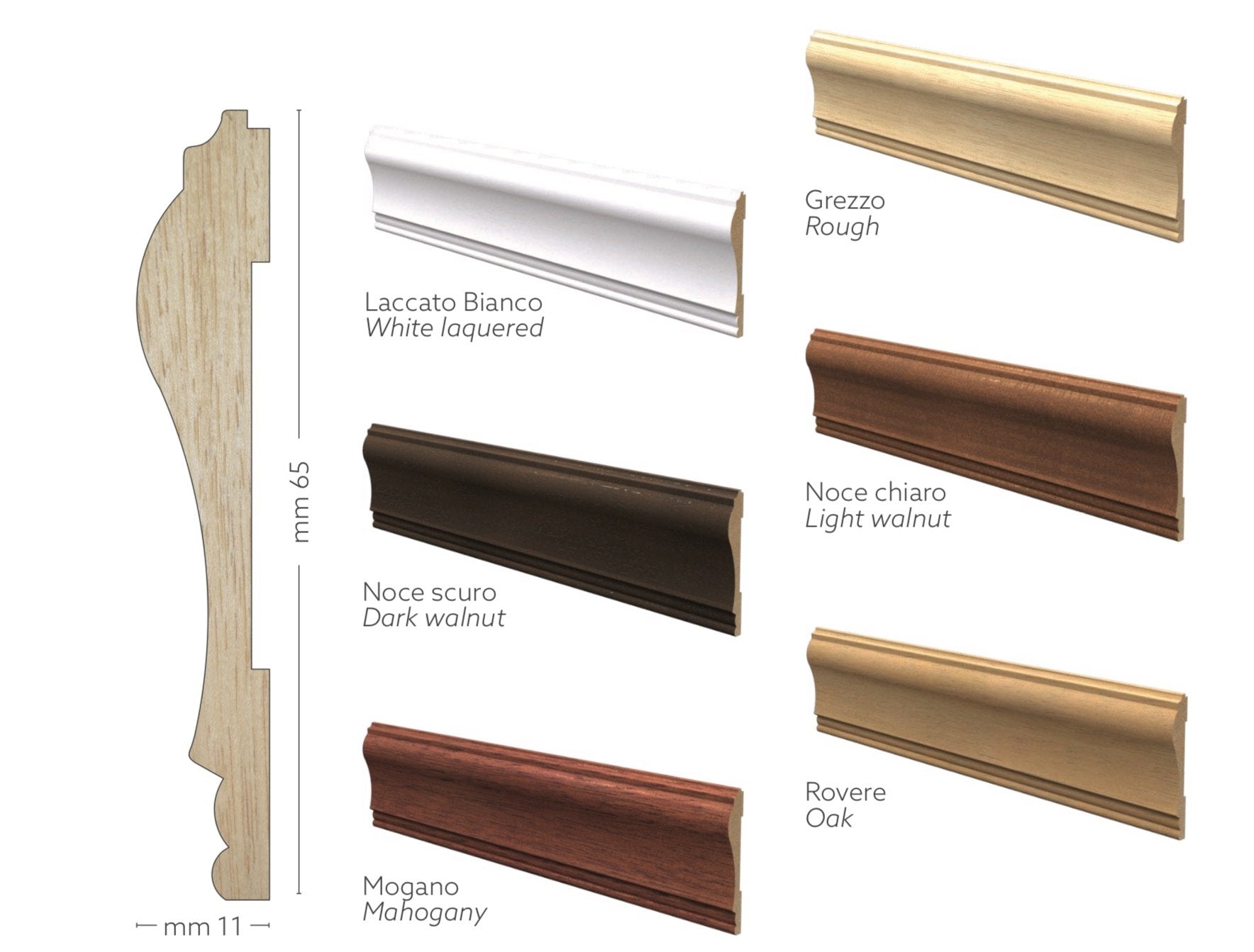 56ML Coprifilo Mostrina telaio porte finestre in Legno massello 65x11 - Eternal Parquet
