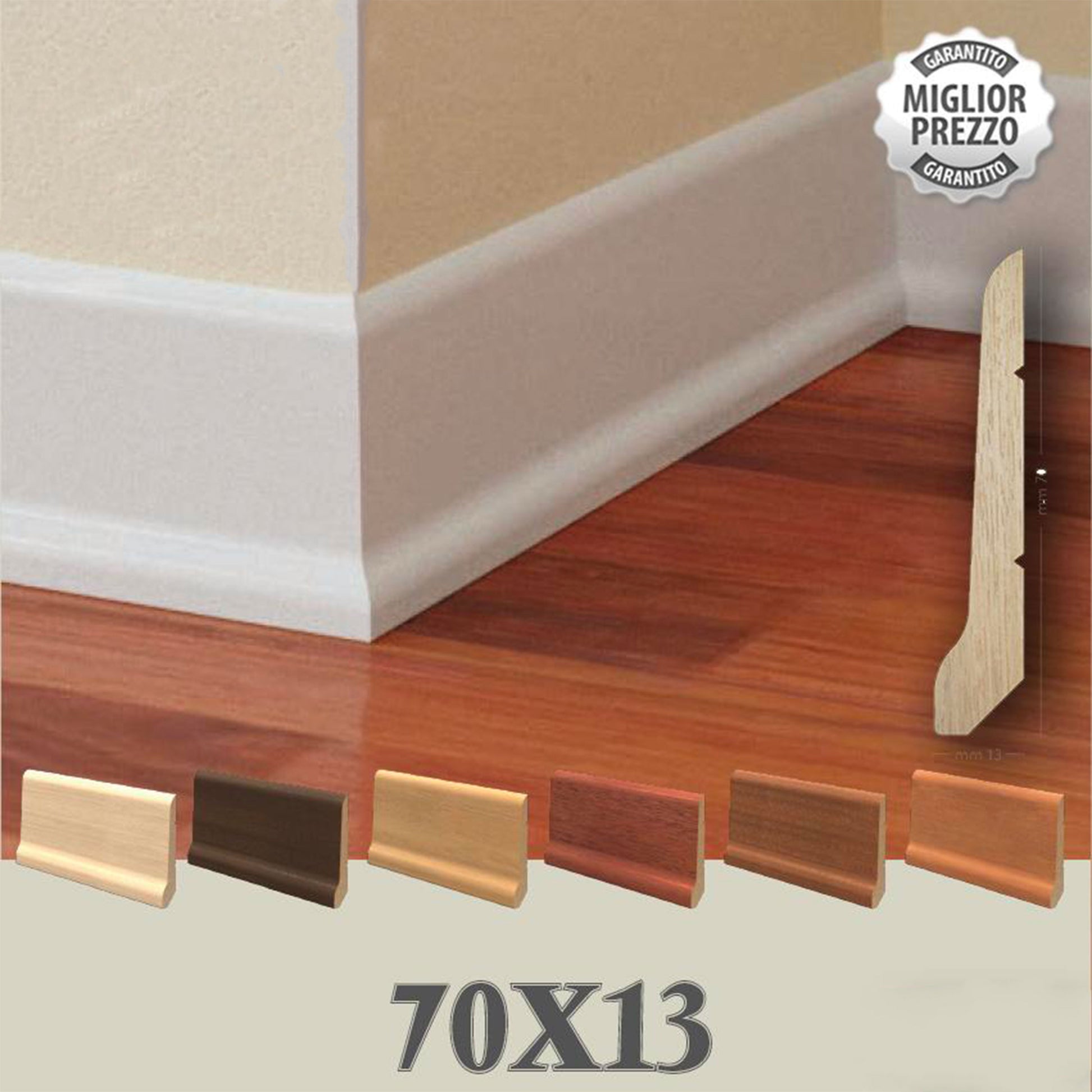 96ML BATTISCOPA ZOCCOLINO in legno MASSELLO MODENESE 70X13 - Eternal Parquet