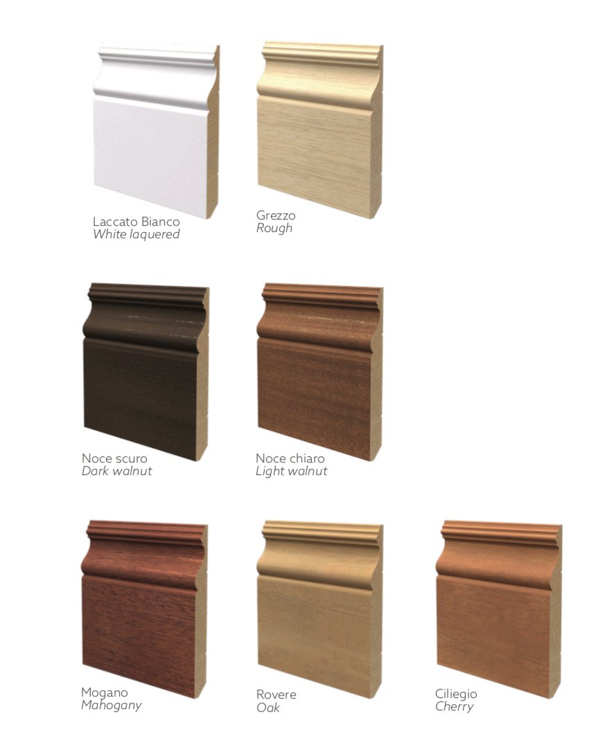 BATTISCOPA in legno MASSELLO Zoccolino ALTO DUCALE ALEXANDER 140X15 VARI COLORI - Eternal Parquet