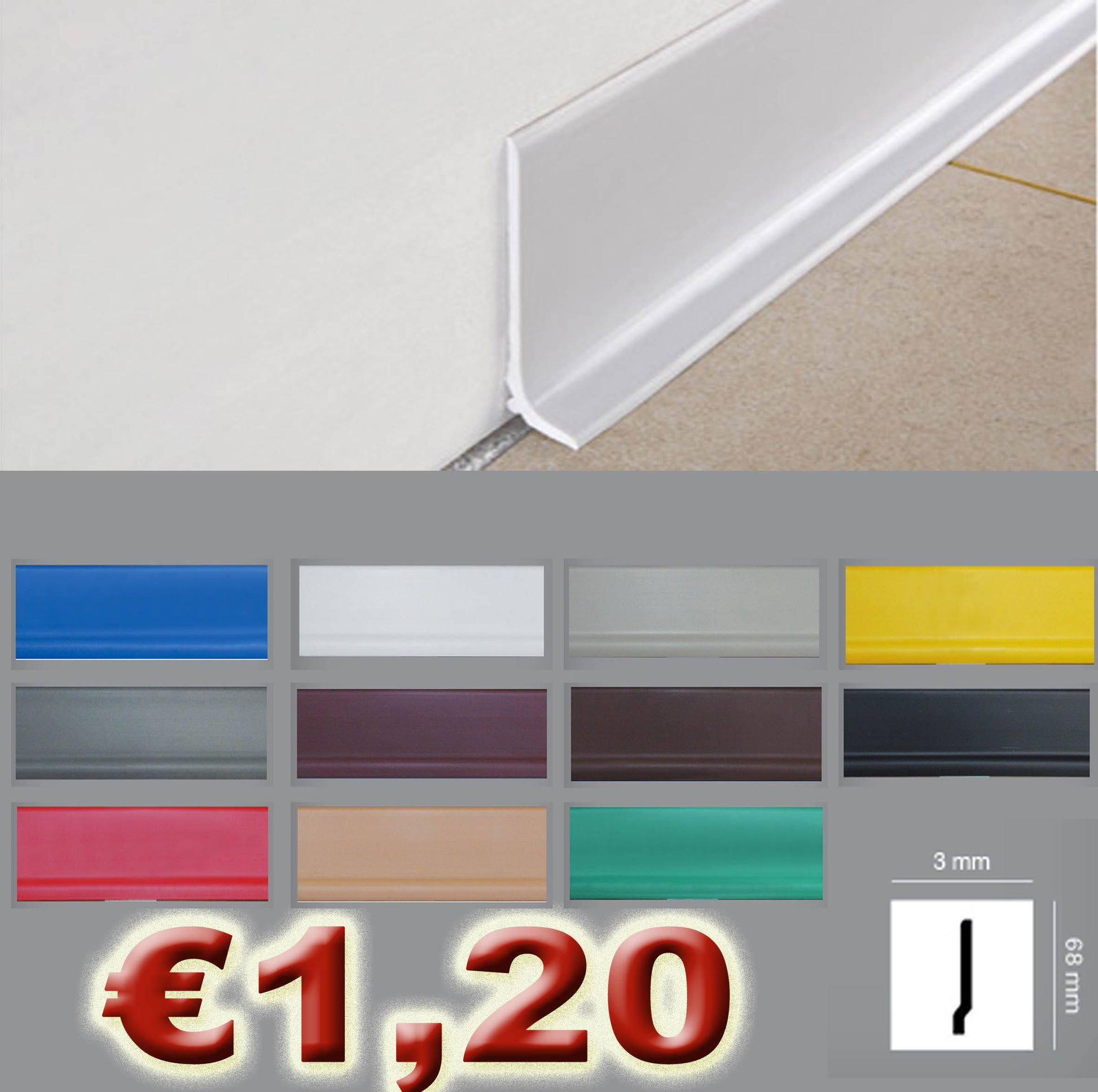 Battiscopa in polistrutturato inscalfibile 11 colori 68X3 M/L100 - Eternal Parquet