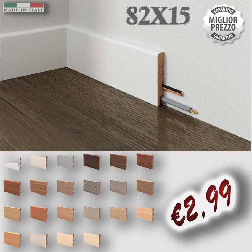 Battiscopa ZOCCOLINO Passacavo ECONOMICO (MDF) 82X15 Bianco, Avorio + 22 essenze - Eternal Parquet