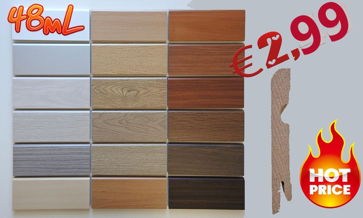 48ML di BATTISCOPA PASSACAVO 80X15 HDF taglio moderno ultraresistente freeshipping - Eternal Parquet