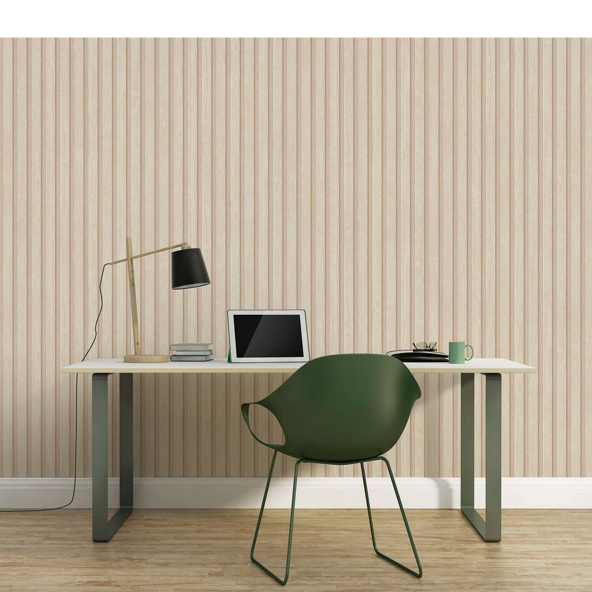 Rotolo da 5 mq di Carta da Parati LAMELLI LEGNO MILLERIGHE 3D effetto Boiserie CREAM - Eternal Parquet