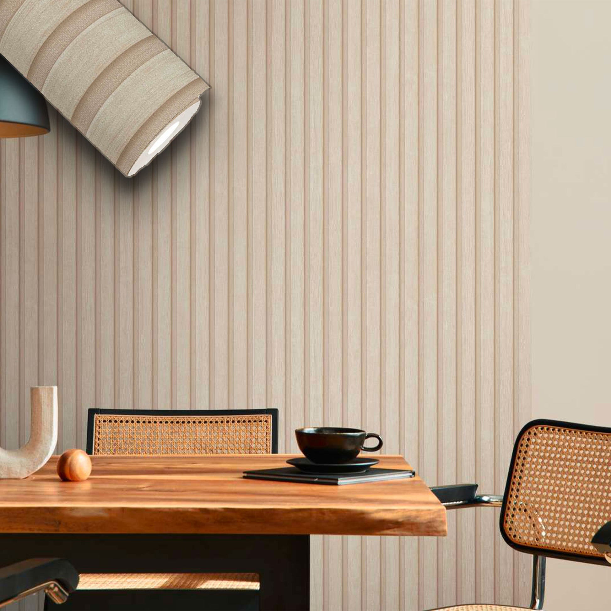 Rotolo da 5 mq di Carta da Parati LAMELLI LEGNO MILLERIGHE 3D effetto Boiserie CREAM - Eternal Parquet