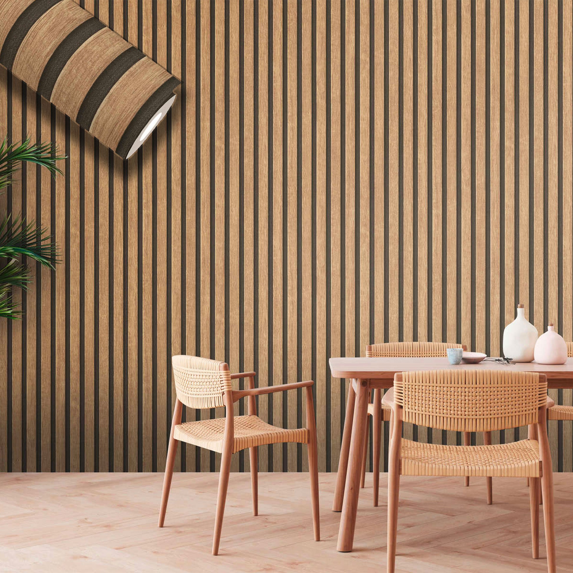 Rotolo da 5 mq di Carta da Parati LAMELLI LEGNO MILLERIGHE 3D effetto Boiserie ROVERE - Eternal Parquet