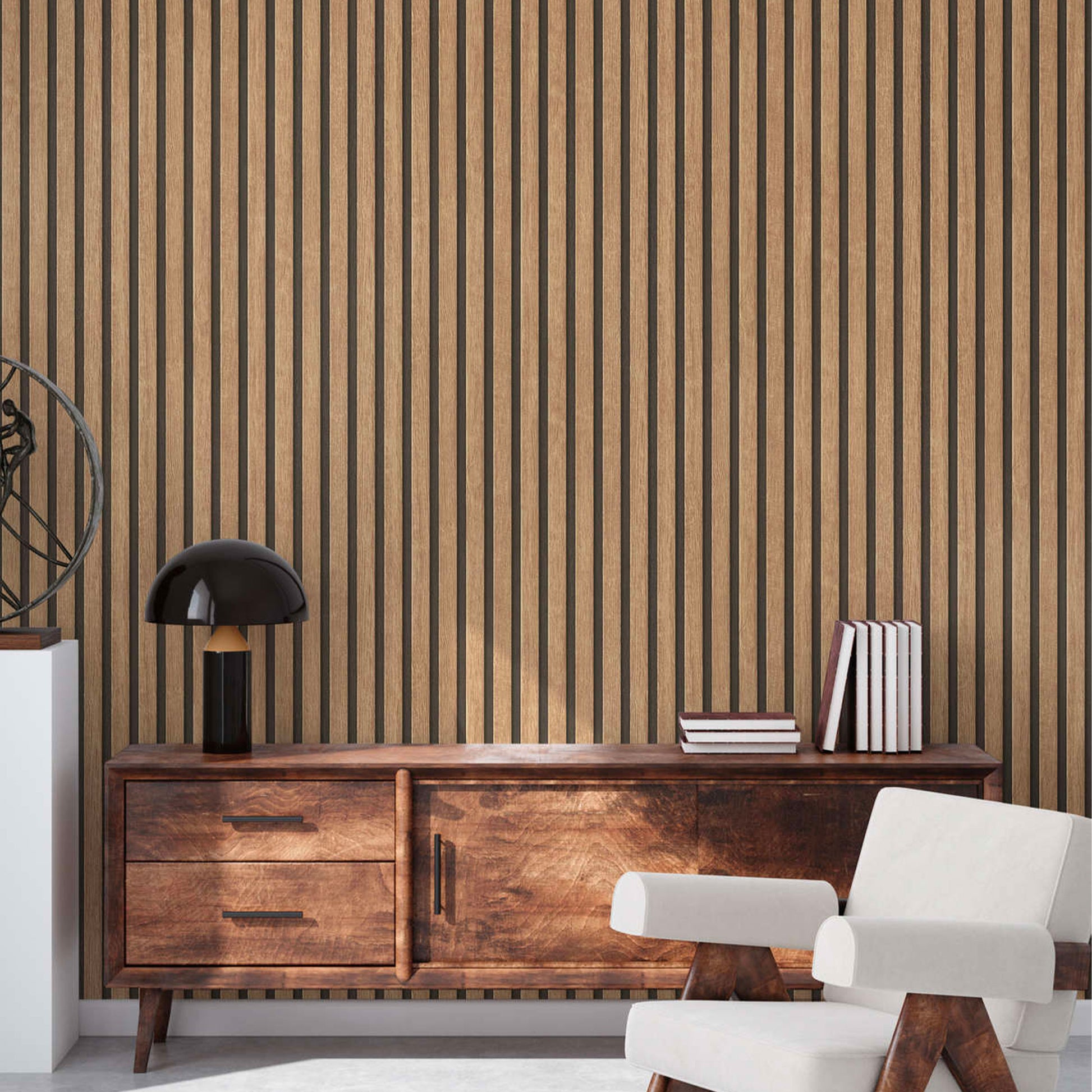 Rotolo da 5 mq di Carta da Parati LAMELLI LEGNO MILLERIGHE 3D effetto Boiserie ROVERE - Eternal Parquet