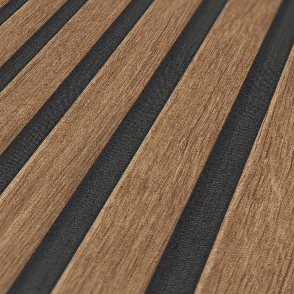 Rotolo da 5 mq di Carta da Parati LAMELLI LEGNO MILLERIGHE 3D effetto Boiserie ROVERE BRUNO - Eternal Parquet