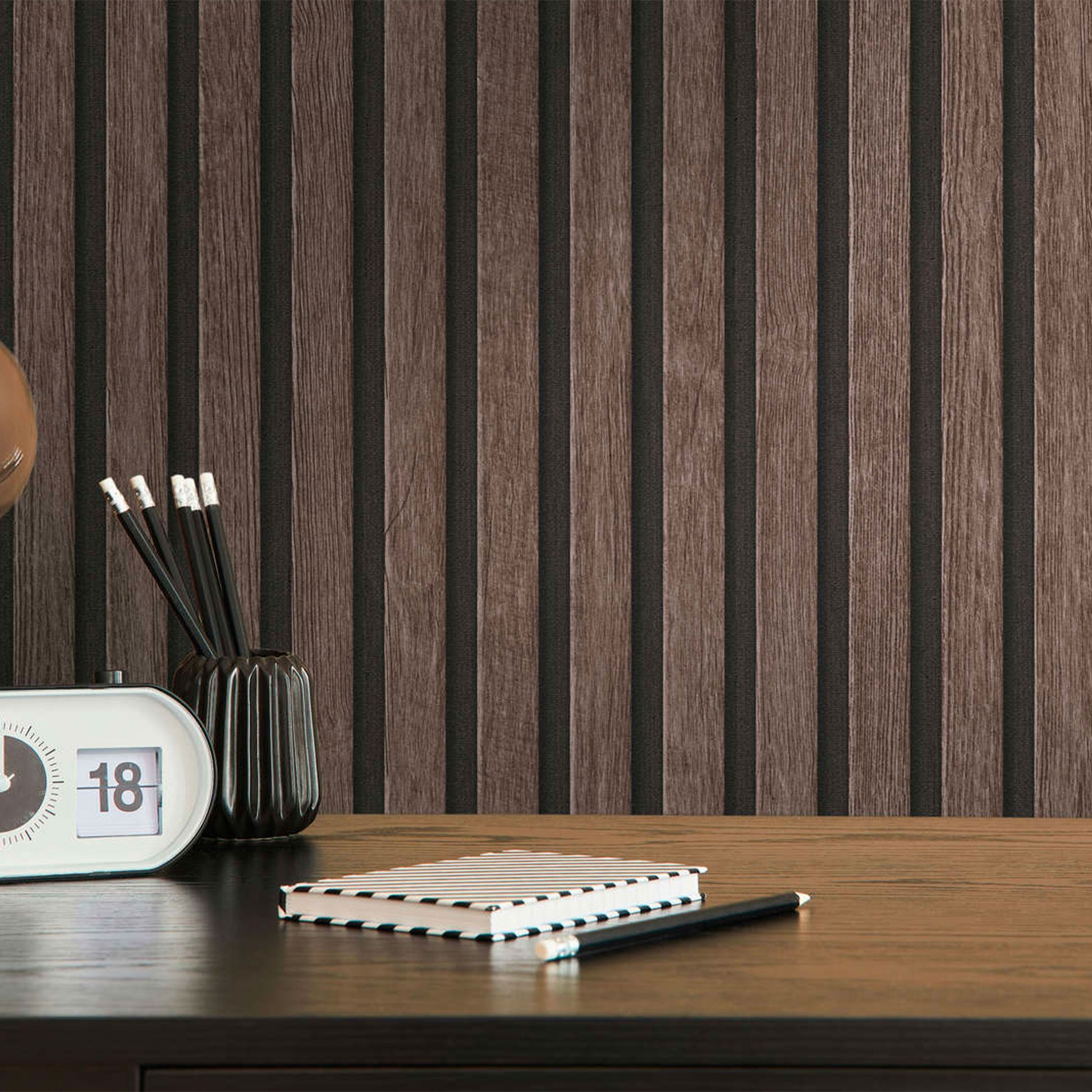 Rotolo da 5 mq di Carta da Parati LAMELLI LEGNO MILLERIGHE 3D effetto Boiserie ROVERE THERMO - Eternal Parquet