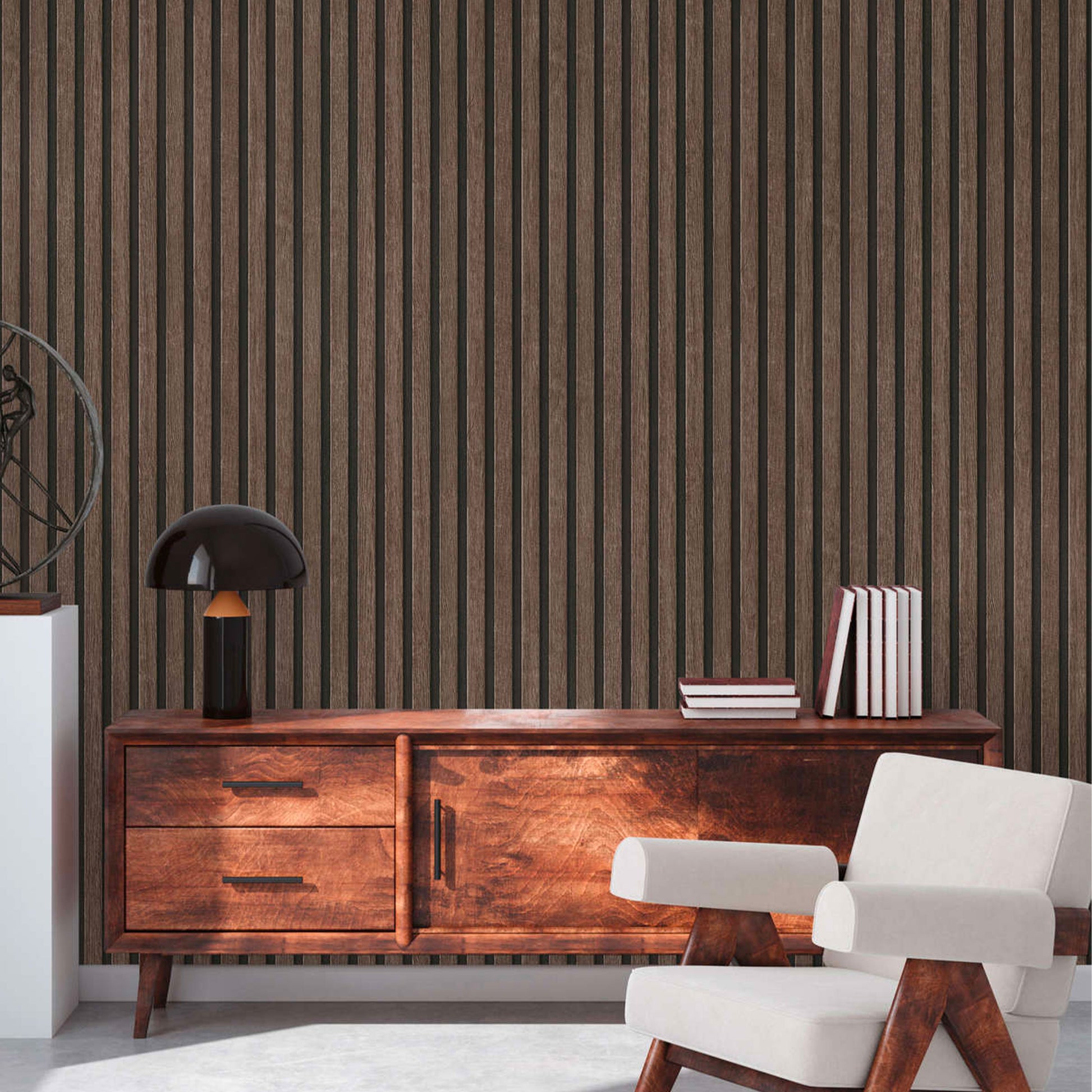 Rotolo da 5 mq di Carta da Parati LAMELLI LEGNO MILLERIGHE 3D effetto Boiserie ROVERE THERMO - Eternal Parquet
