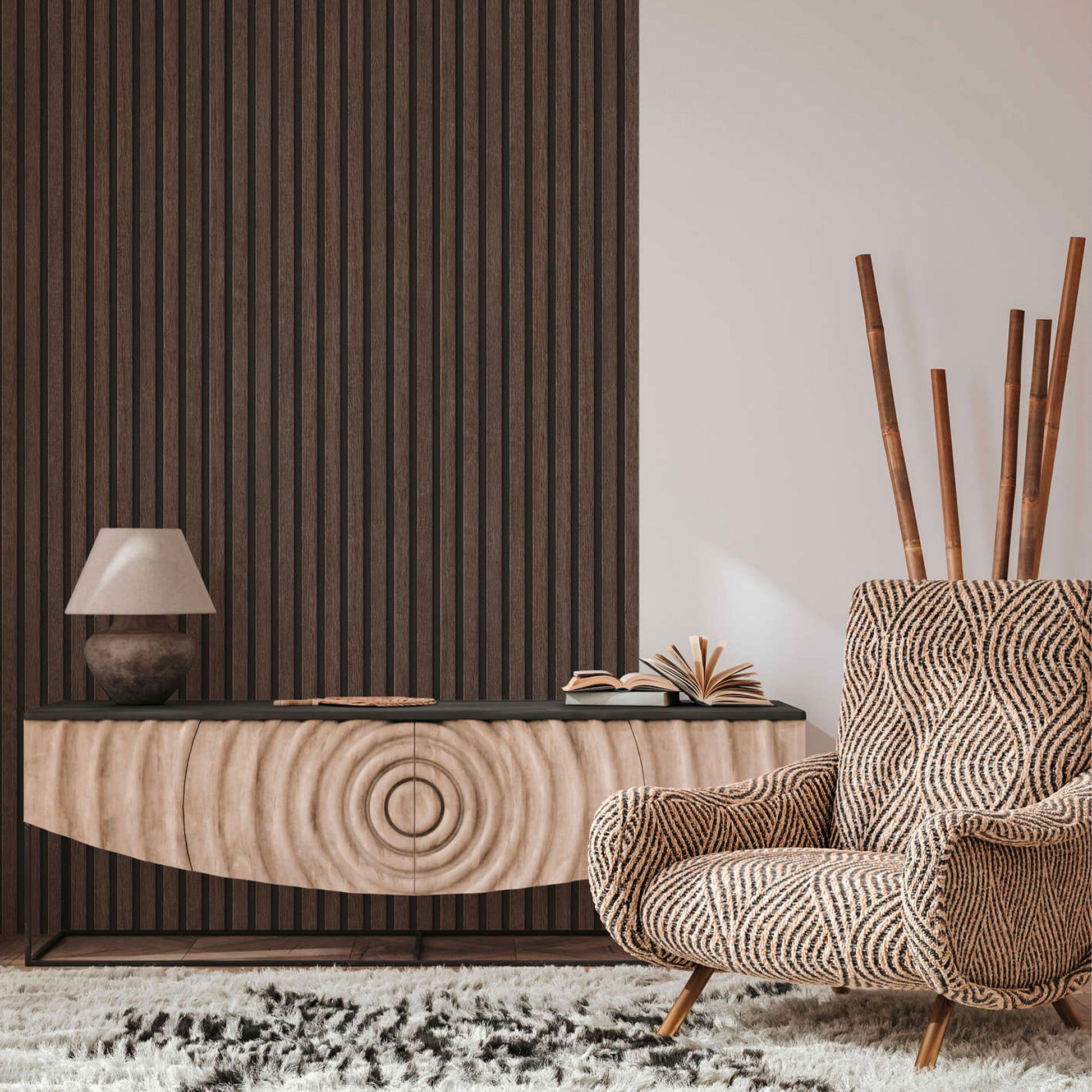 Rotolo da 5 mq di Carta da Parati LAMELLI LEGNO MILLERIGHE 3D effetto Boiserie ROVERE THERMO - Eternal Parquet