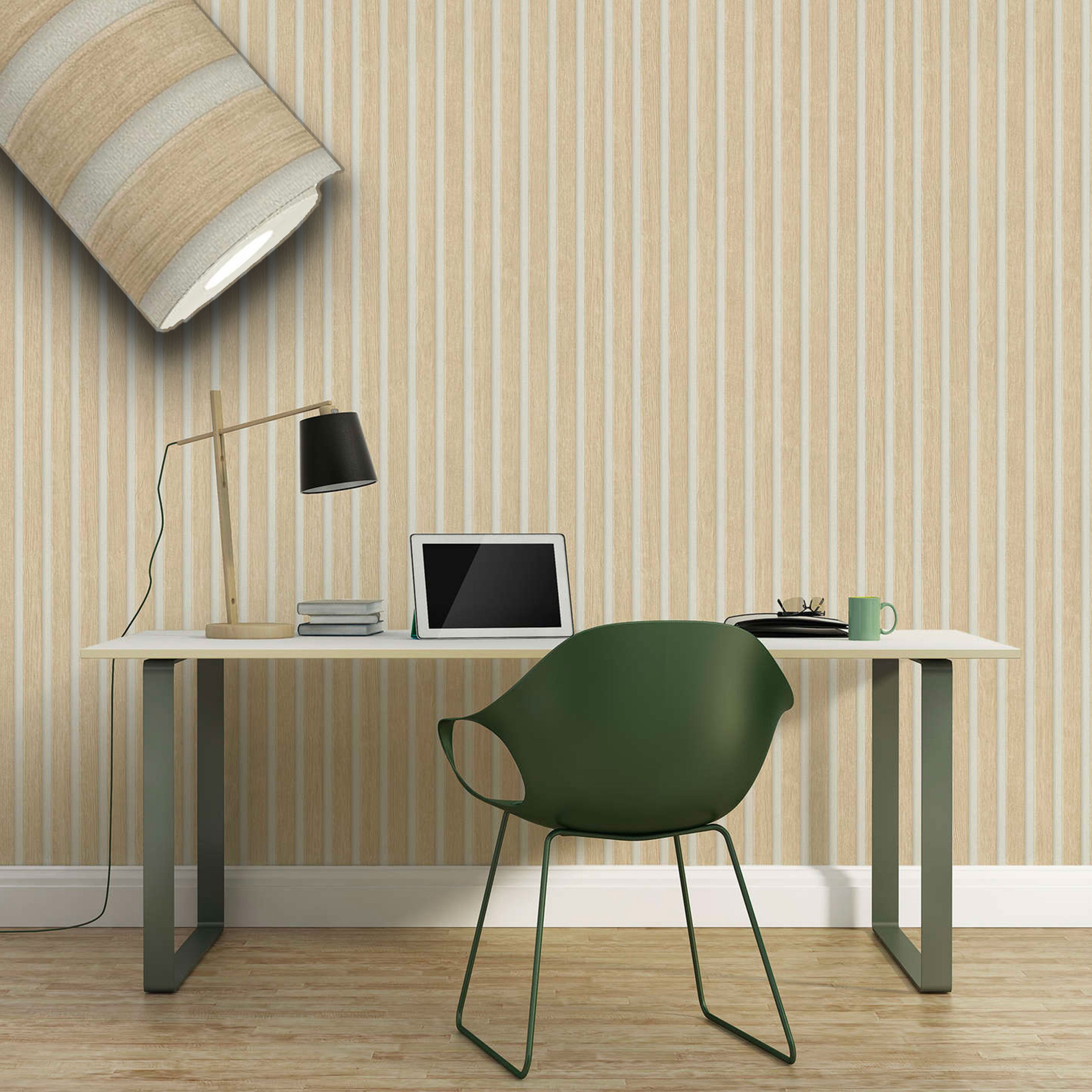 Rotolo da 5 mq di Carta da Parati LAMELLI LEGNO MILLERIGHE 3D effetto Boiserie SBIANCATO - Eternal Parquet