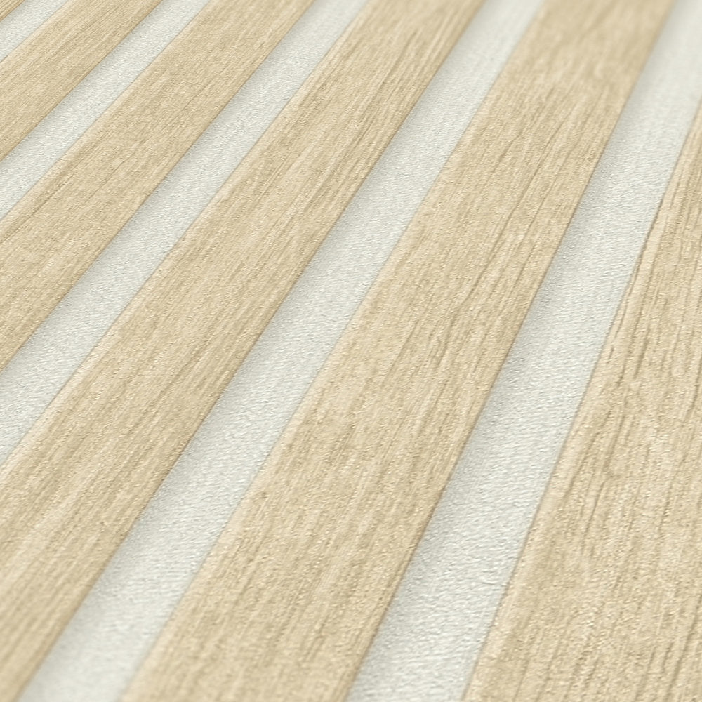 Rotolo da 5 mq di Carta da Parati LAMELLI LEGNO MILLERIGHE 3D effetto Boiserie SBIANCATO - Eternal Parquet
