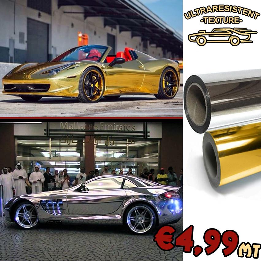 Pellicola adesiva effetto ORO LUCIDO E ARGENTO LUCIDO per scatole automobili ecc - Eternal Parquet