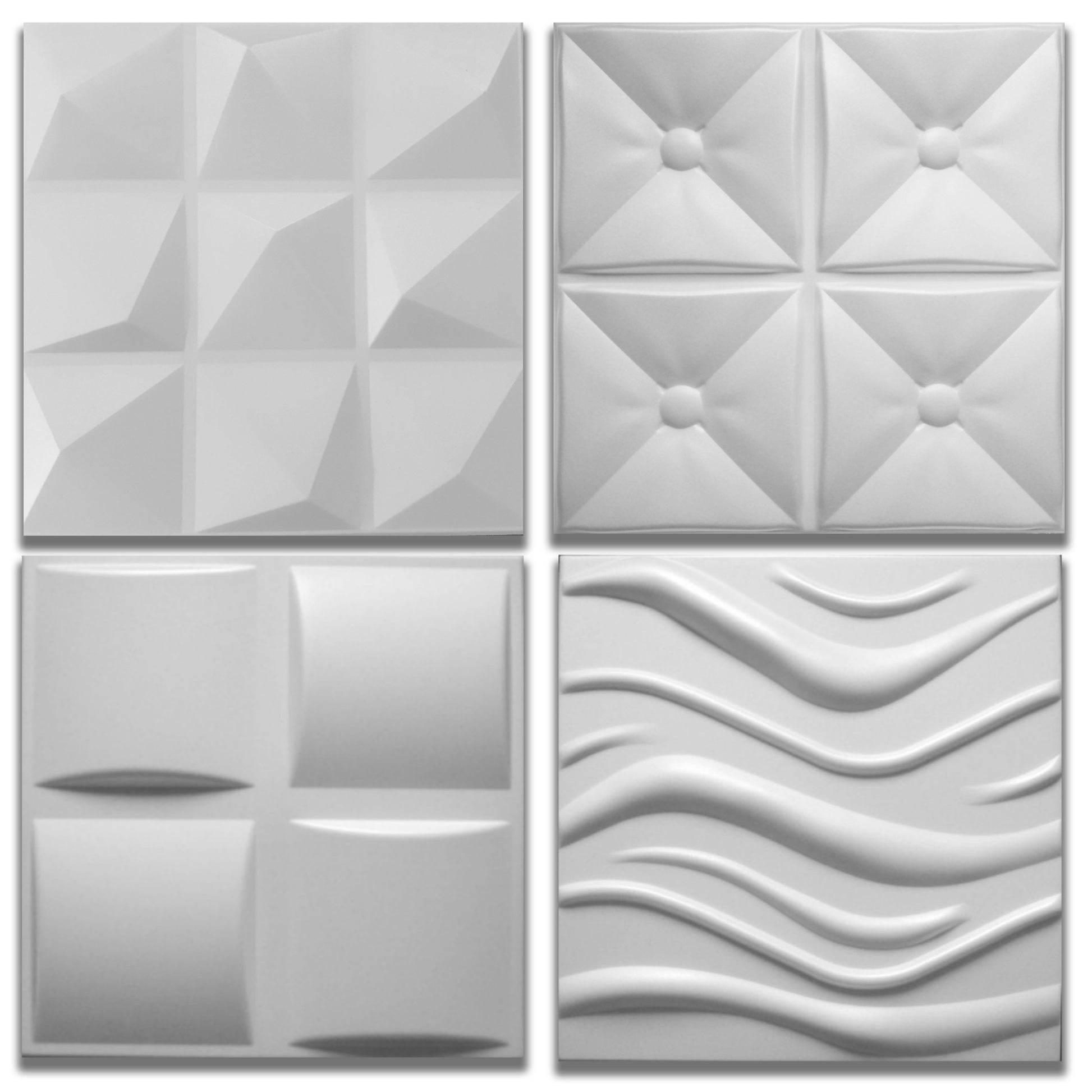 10/20mq di Pannelli in EPS (polistirene compatto) 3D a soffitto o Parete 50x50x2cm Bianchi 4 modelli Eternal Parquet