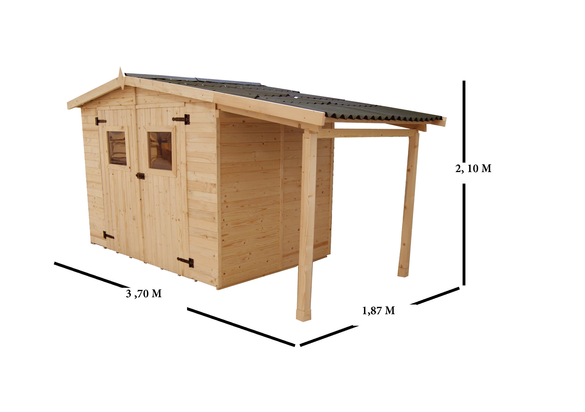 Casetta In Legno A Pannelli 16mm Con Pavimento E Tettoia Laterale 336x160cm - Eternal Parquet