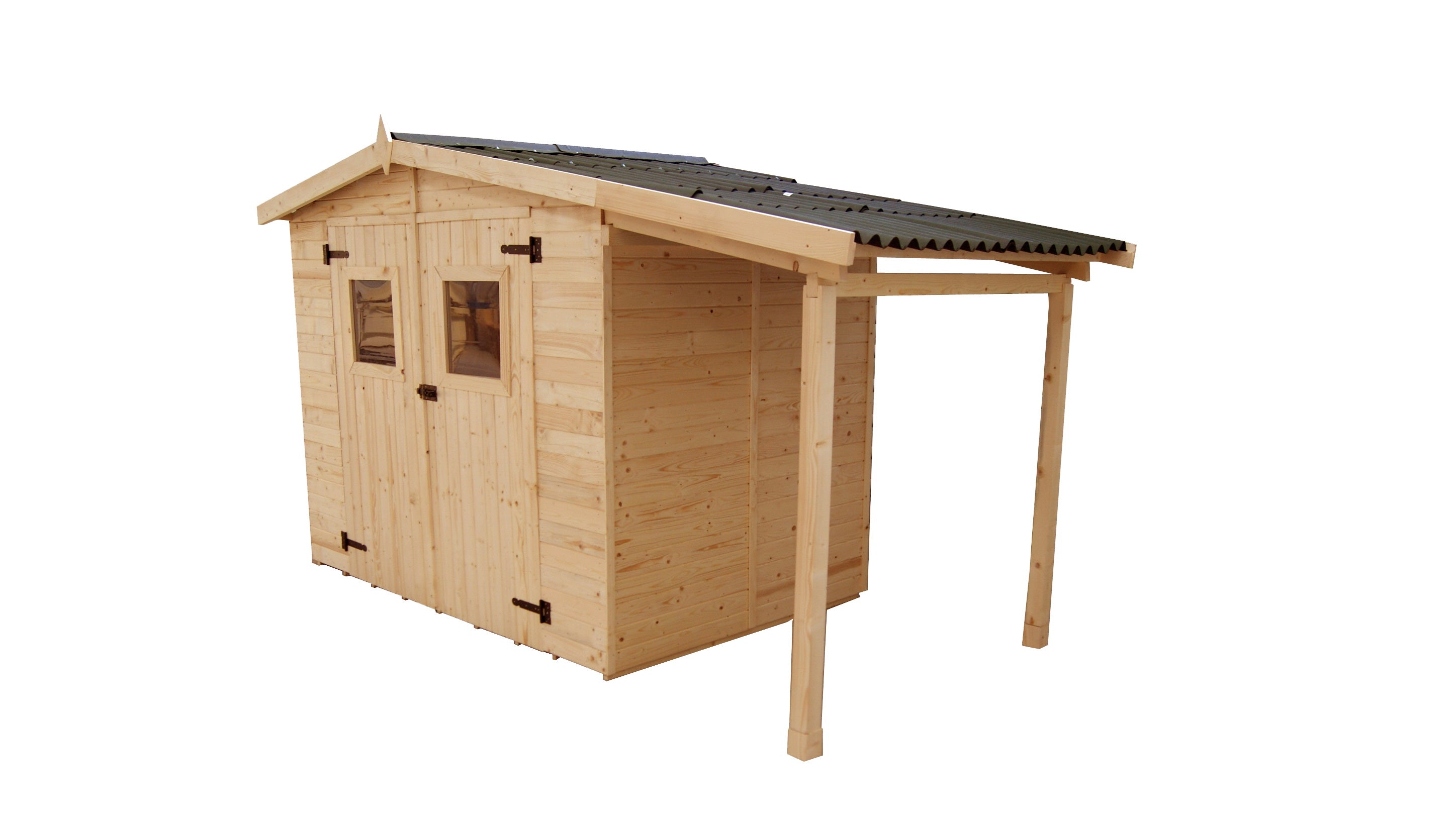 Casetta In Legno A Pannelli 16mm Con Pavimento E Tettoia Laterale 336x160cm - Eternal Parquet