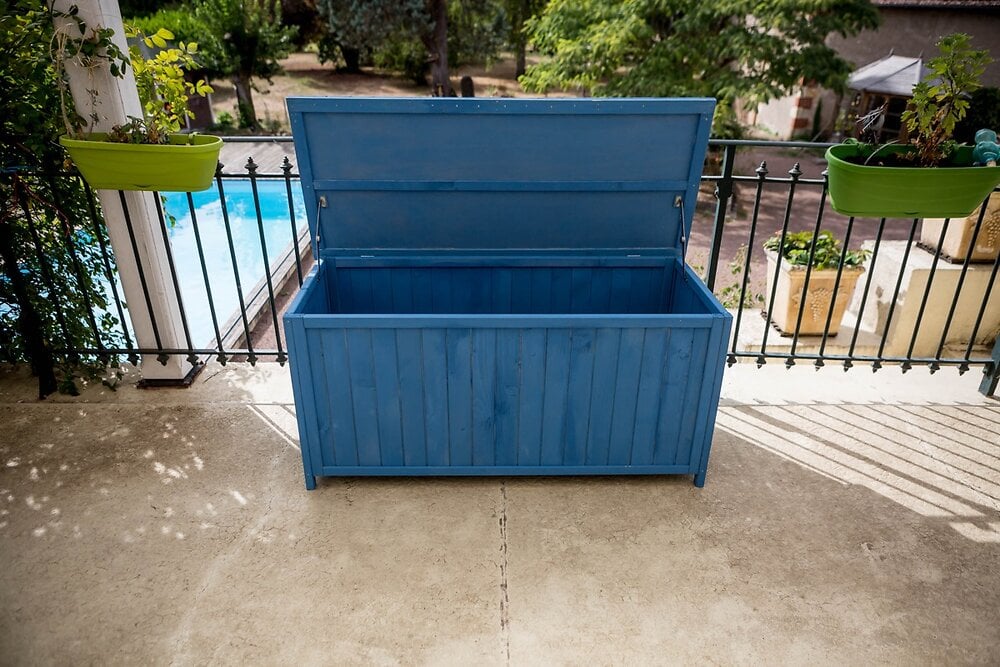 Cassapanca Portaoggetti Impregnata Colore Blu 127x55xH60cm - Eternal Parquet