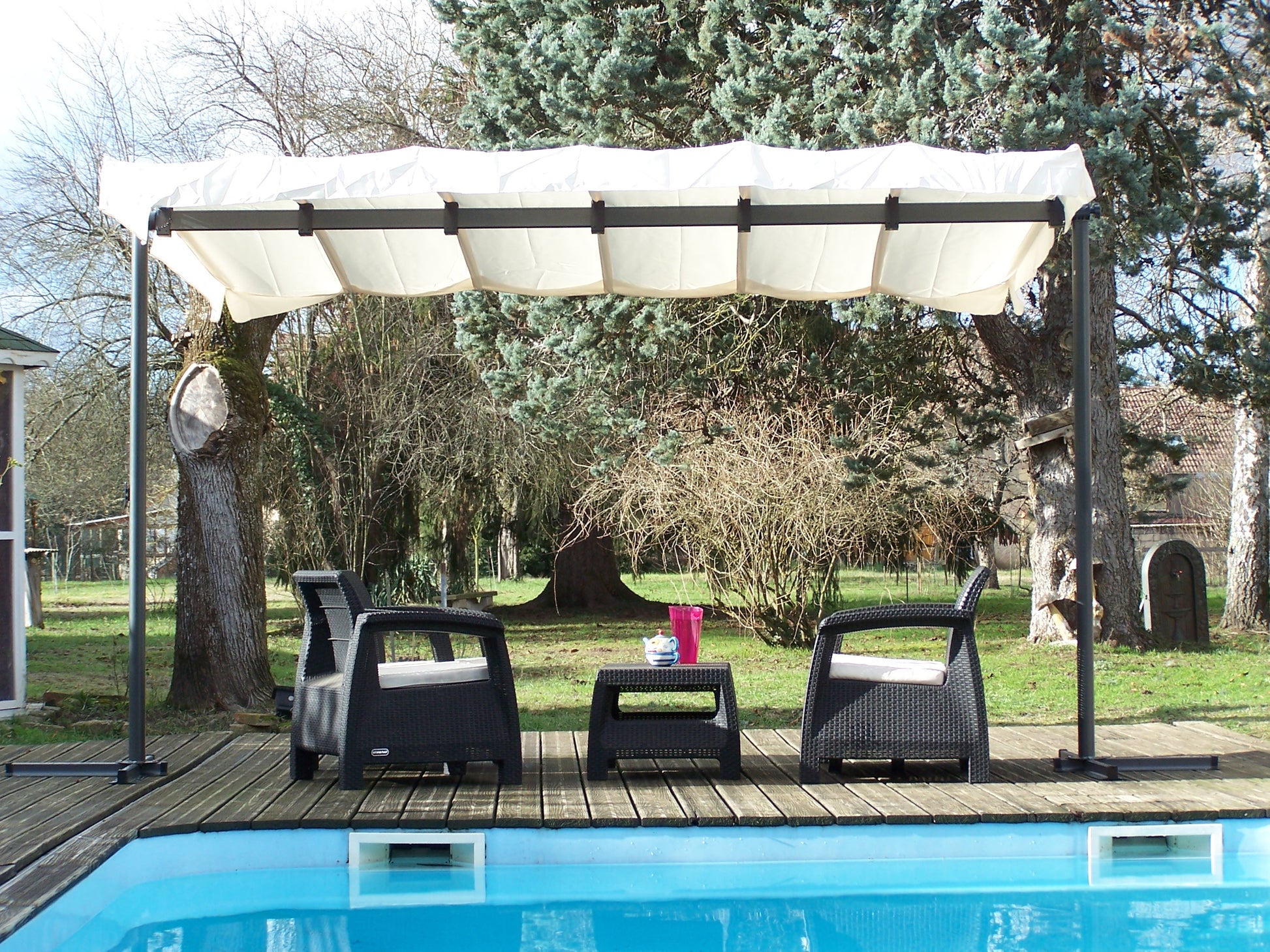 Pegola A Baldacchino Con Telo Girevole Ed Allungabile 250x350x220cm - Eternal Parquet