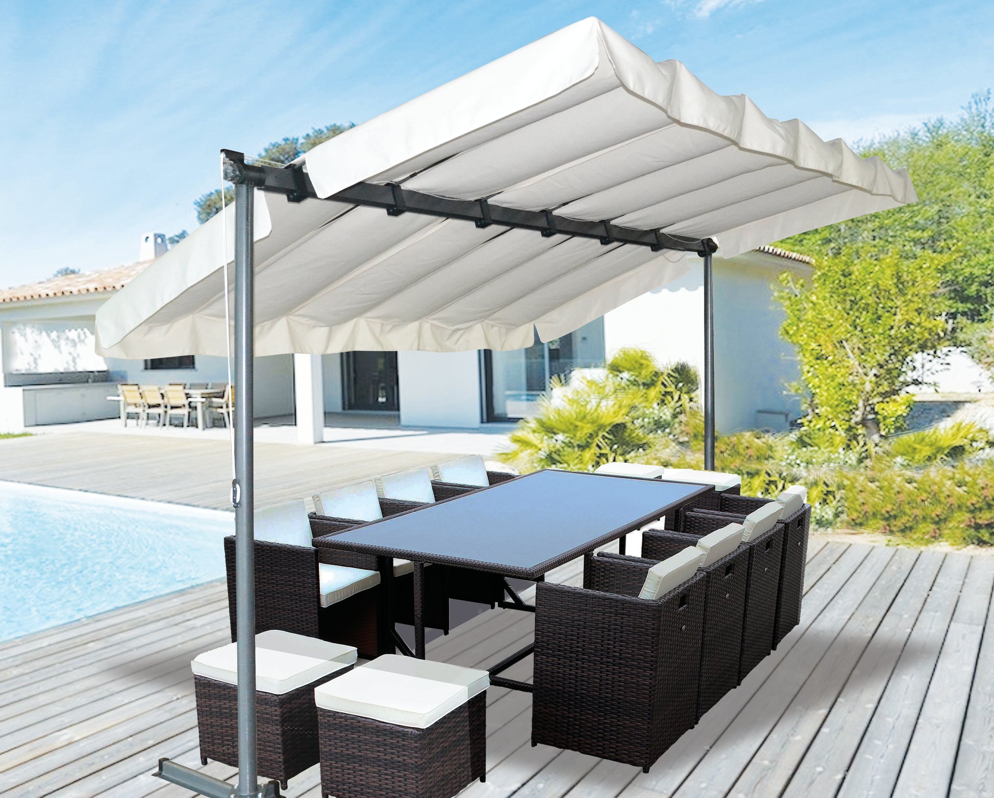 Pegola A Baldacchino Con Telo Girevole Ed Allungabile 250x350x220cm - Eternal Parquet