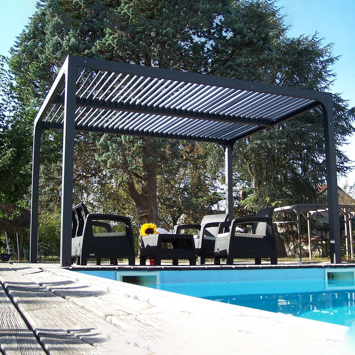 Pergola Bioclimatica In Alluminio Apertura Manuale Ripara Sole Pioggia 360x300cm - Eternal Parquet