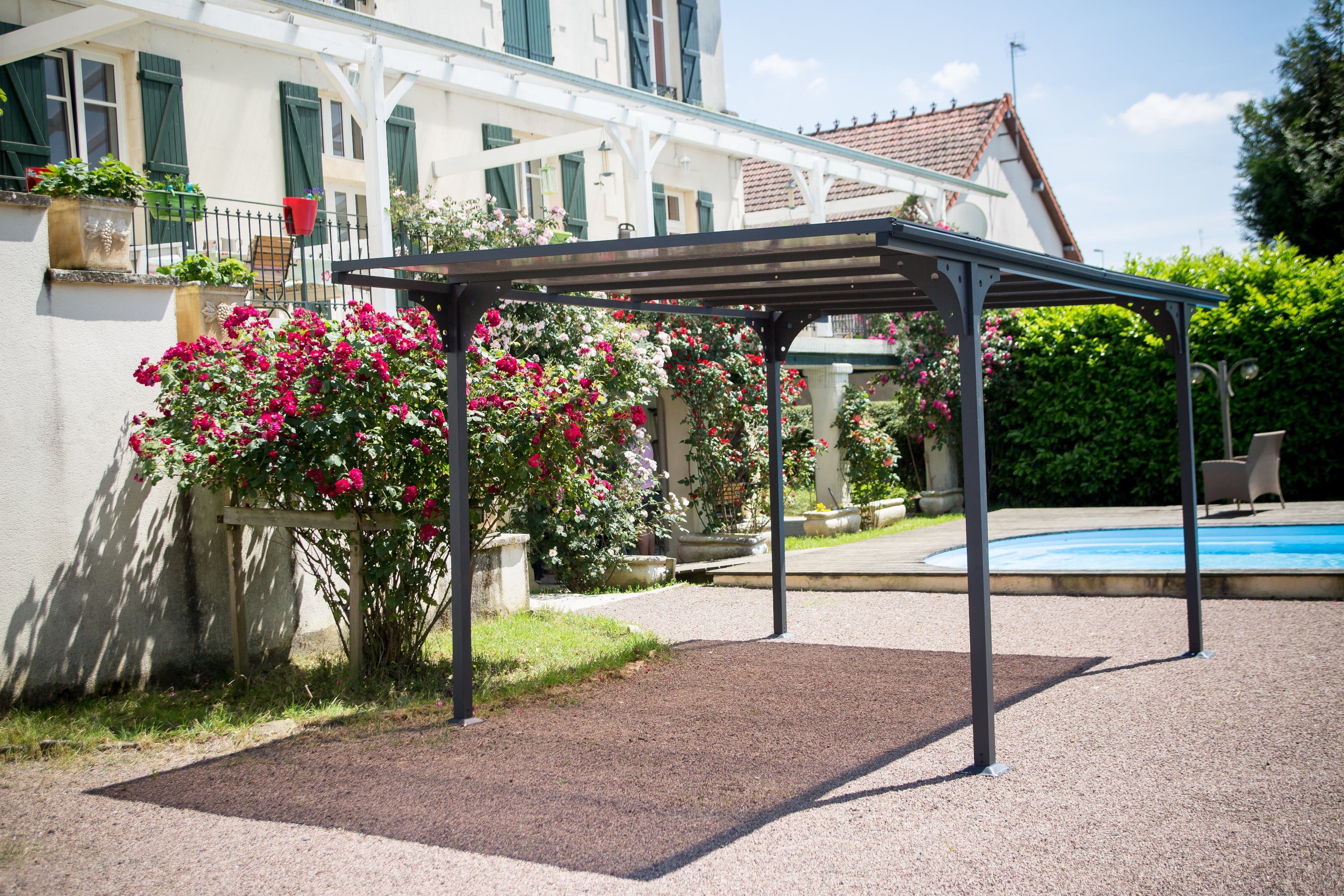 Tettoia Per Posto Auto In Alluminio E Policarbonato 300x480cm - Eternal Parquet