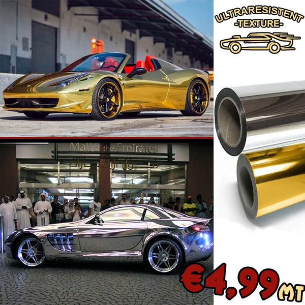 GLOSSY GOLD AND GLOSSY SILVER effect adhesive film for car boxes etc