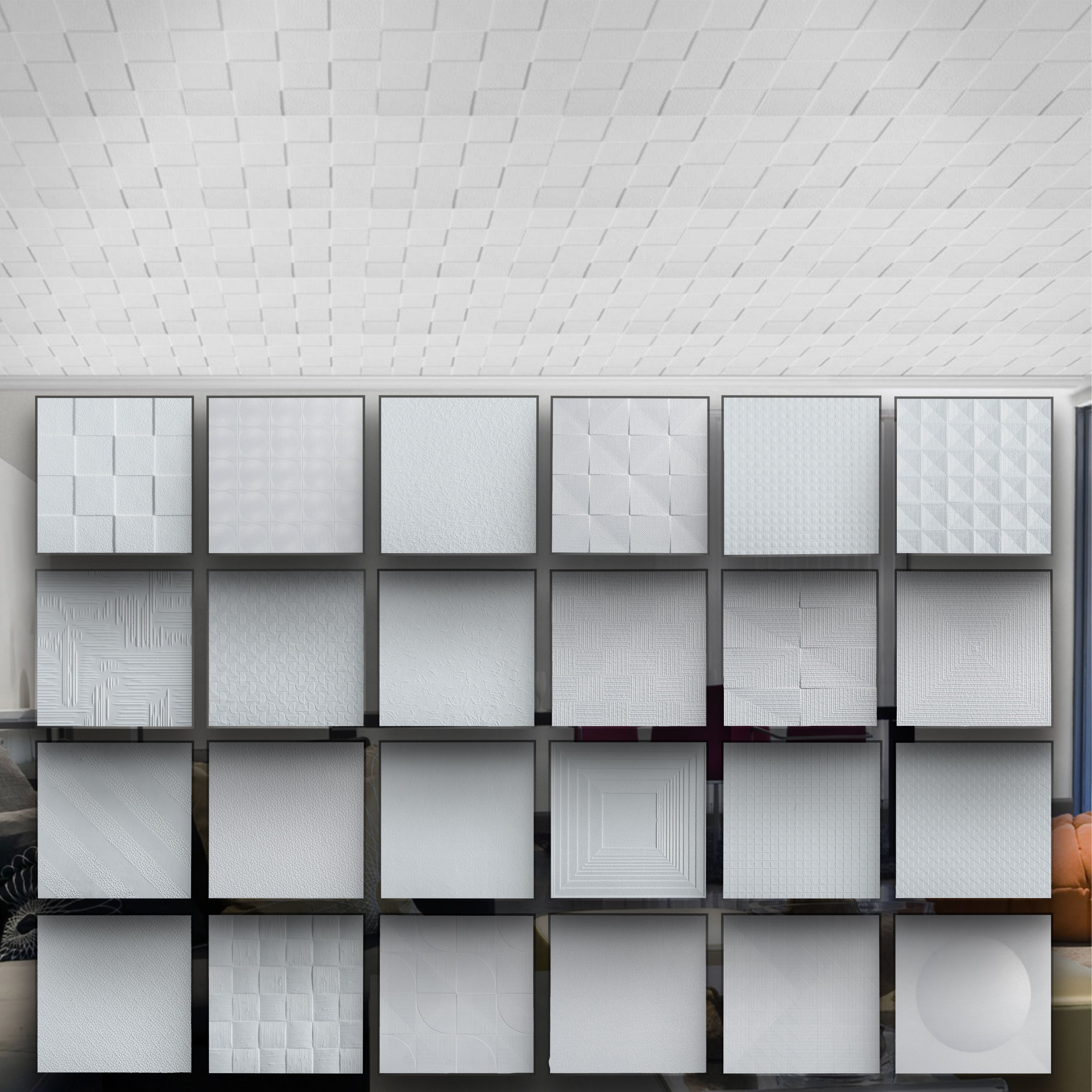 pacchi da 15 o 18mq di pannelli in polistirene a soffitto decorativi 3D isolanti con incastri 50x50cm x 1cm. - Eternal Parquet