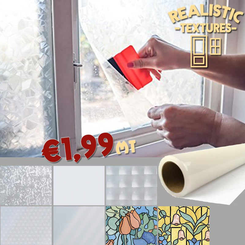 Transparent opaque, glossy adhesive film by the meter for glass, windows,  doors